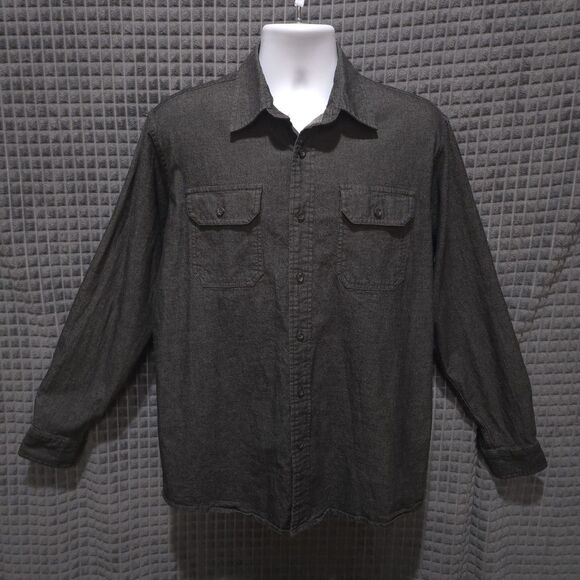Black Denim Long Sleeve Shirt MensM Button Collared Lightweight Western Grunge - Picture 1 of 16